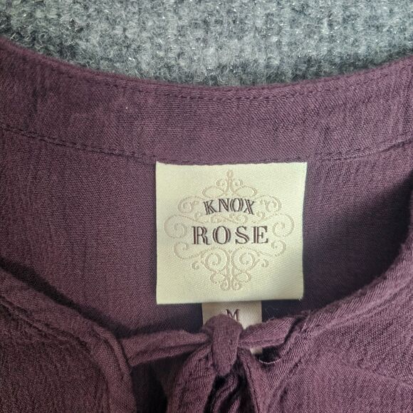 Knox Rose Womens Size M Peasant Bohemian Boho Blouse Top Front Tie Lace - Picture 4 of 11